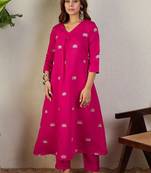 Women Ethnic Motifs Embroidered V-Neck Thread Work A-Line Kurta with Trousers