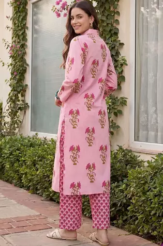 Women Floral Printed Cotton Kurta with Palazzos