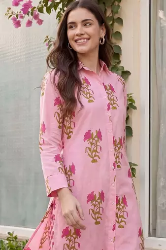 Women Floral Printed Cotton Kurta with Palazzos