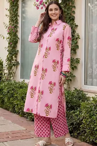 Women Floral Printed Cotton Kurta with Palazzos