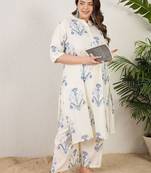 Plus Size Off White Printed Straight Kurta Palazzos Set