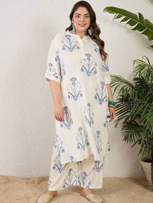 Plus Size Off White Printed Straight Kurta Palazzos Set 6