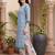 Women Floral Printed Thread Work Cotton Kurta with Trousers