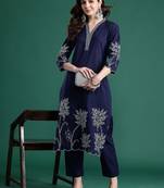 Floral Embroidered Cotton Kurta with Trousers