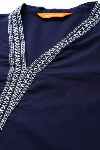 Floral Embroidered Cotton Kurta with Trousers
