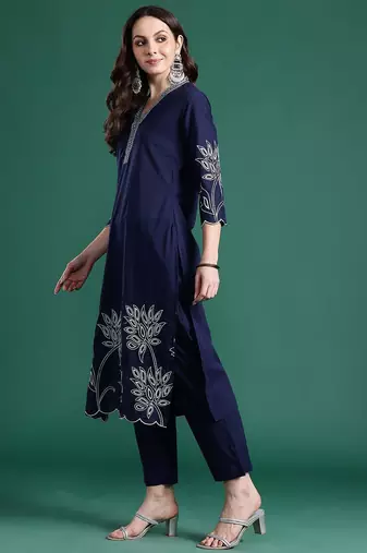 Floral Embroidered Cotton Kurta with Trousers