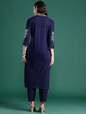 Floral Embroidered Cotton Kurta with Trousers 5