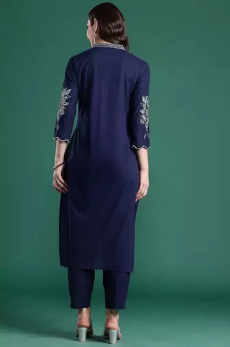 Floral Embroidered Cotton Kurta with Trousers