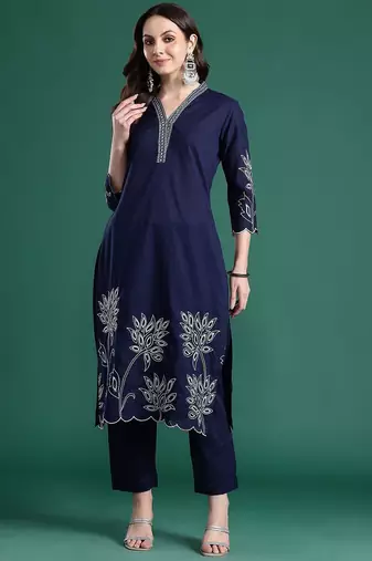 Floral Embroidered Cotton Kurta with Trousers
