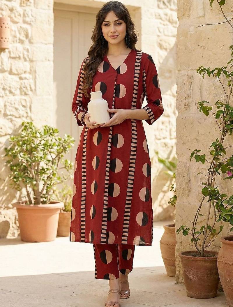 Women Printed Cotton Kurta with Trousers