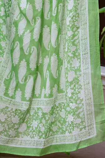 Floral Printed Cotton Kurta With Trousers & Dupatta