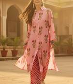 Floral Printed Shirt Collar Cotton Straight Kurta With Trousers