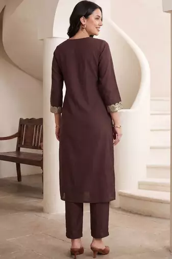 Women Embroidered Sequinned Kurta with Trousers