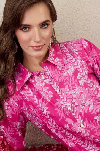 Floral Printed A-Line Cotton Kurta With Trouser