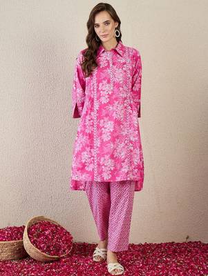 Floral Printed A-Line Cotton Kurta With Trouser 1