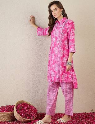 Floral Printed A-Line Cotton Kurta With Trouser 4