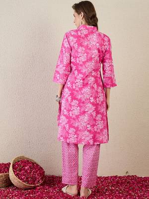 Floral Printed A-Line Cotton Kurta With Trouser 5