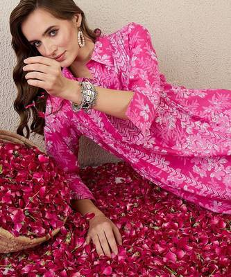 Floral Printed A-Line Cotton Kurta With Trouser 6