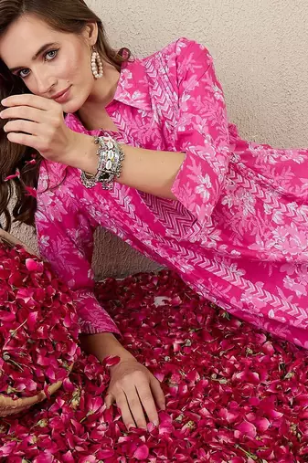 Floral Printed A-Line Cotton Kurta With Trouser