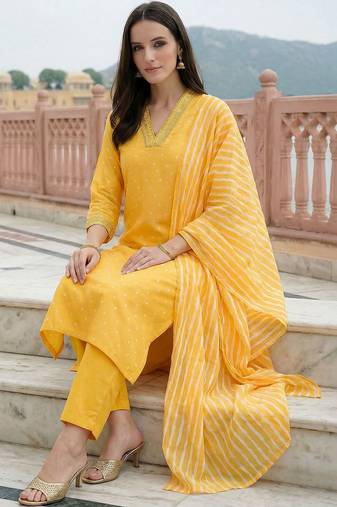 Women Ethnic Motifs Printed Sequinned Kurta with Trousers & With Dupatta
