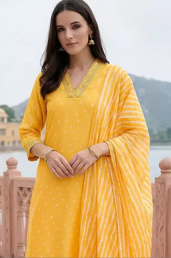 Women Ethnic Motifs Printed Sequinned Kurta with Trousers & With Dupatta