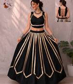 Black Navratri Heavy Rayon Gold Foil Stripe Lehenga Choli Set