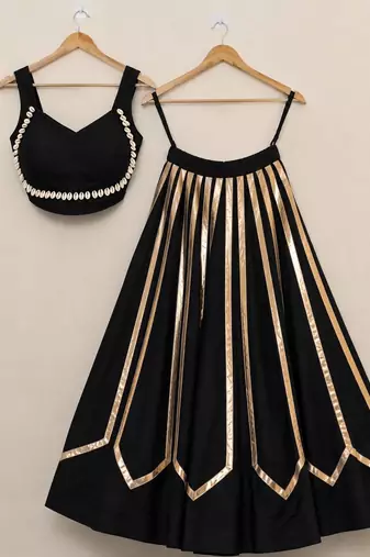 Black Navratri Heavy Rayon Gold Foil Stripe Lehenga Choli Set