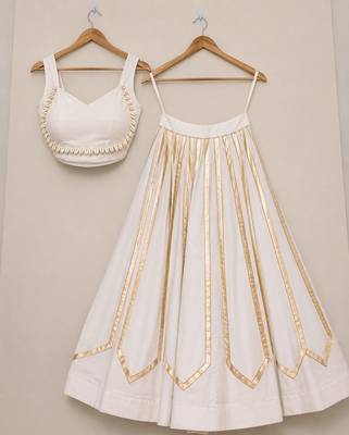 White Navratri Heavy Rayon Gold Foil Stripe Lehenga Choli Set 2