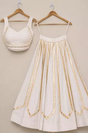 White Navratri Heavy Rayon Gold Foil Stripe Lehenga Choli Set