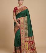 Green pashmina paithani silk saree with beautifully multicolor border and pallu
