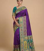 Purple pashmina paithani silk saree with beautifully multicolor border and pallu