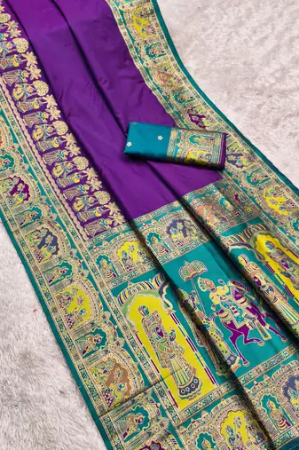 Purple pashmina paithani silk saree with beautifully multicolor border and pallu