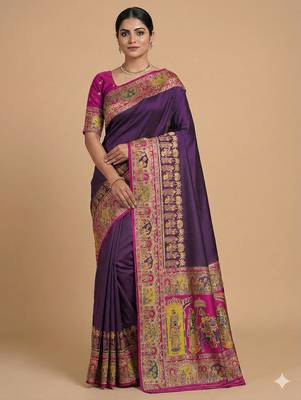 Wine pashmina paithani silk saree with beautifully multicolor border and pallu 1