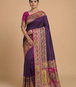 Wine pashmina paithani silk saree with beautifully multicolor border and pallu