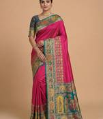 Pink pashmina paithani silk saree with beautifully multicolor border and pallu