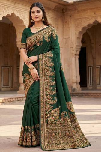 Green pashmina paithani silk saree with beautifully multicolor border and pallu
