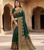 Green pashmina paithani silk saree with beautifully multicolor border and pallu