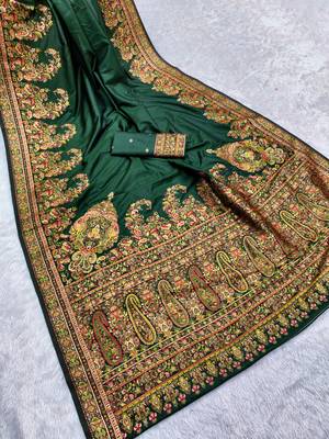 Green pashmina paithani silk saree with beautifully multicolor border and pallu 3