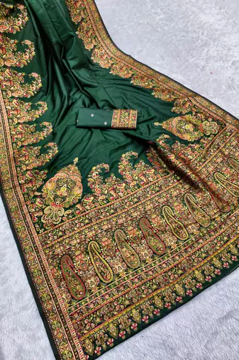Green pashmina paithani silk saree with beautifully multicolor border and pallu