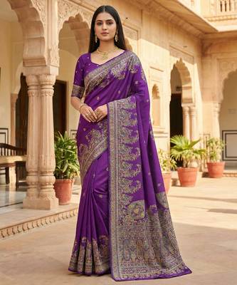 Purple pashmina paithani silk saree with beautifully multicolor border and pallu 1