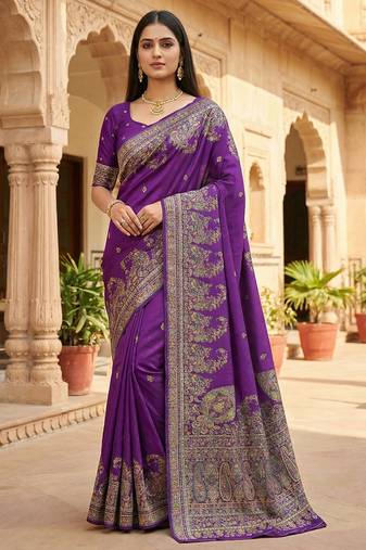 Purple pashmina paithani silk saree with beautifully multicolor border and pallu