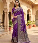 Purple pashmina paithani silk saree with beautifully multicolor border and pallu