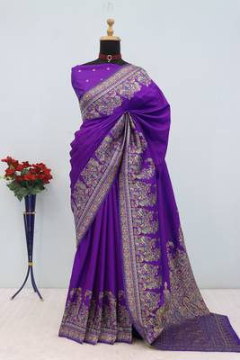 Purple pashmina paithani silk saree with beautifully multicolor border and pallu 2