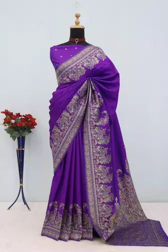 Purple pashmina paithani silk saree with beautifully multicolor border and pallu