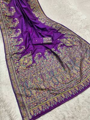 Purple pashmina paithani silk saree with beautifully multicolor border and pallu 3