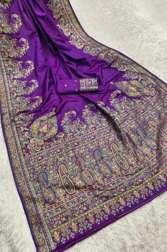 Purple pashmina paithani silk saree with beautifully multicolor border and pallu