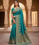 Sky blue pashmina paithani silk saree with beautifully multicolor border and pallu
