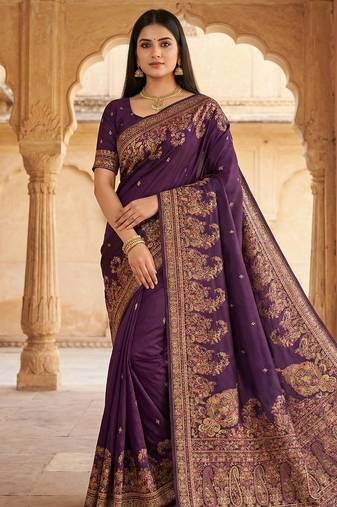 Wine pashmina paithani silk saree with beautifully multicolor border and pallu