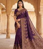 Wine pashmina paithani silk saree with beautifully multicolor border and pallu