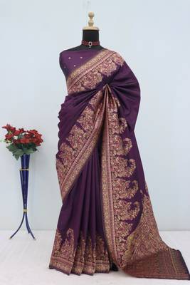 Wine pashmina paithani silk saree with beautifully multicolor border and pallu 2